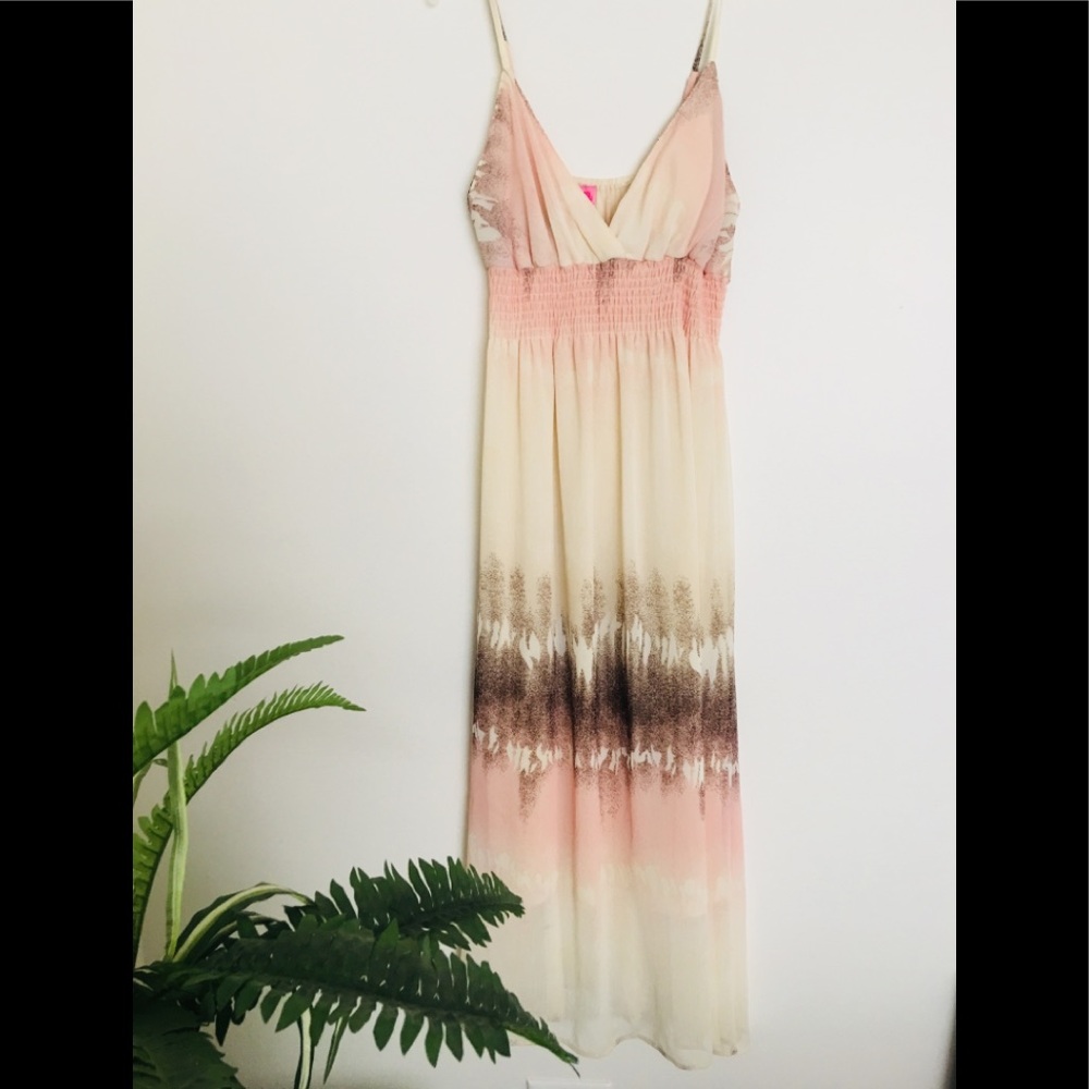Beige Rose Pink Maxi Summer Dress